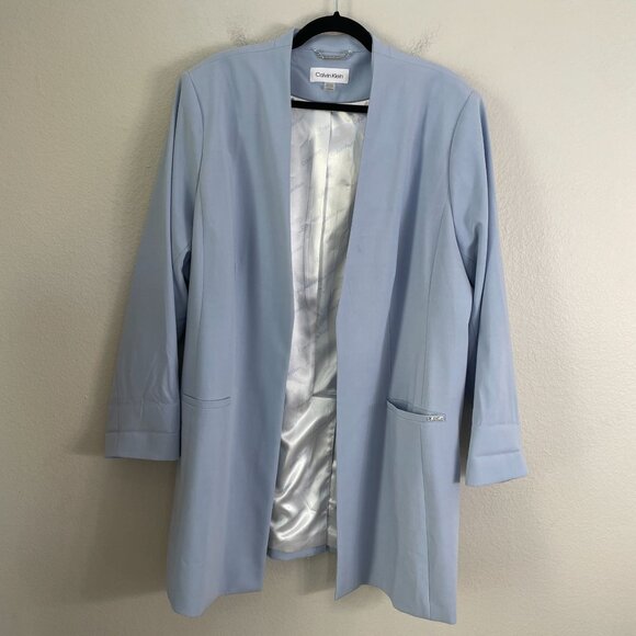 Calvin Klein Womens Plus 22W Light Blue Open Front Blazer Collarless Jacket - Picture 6 of 9